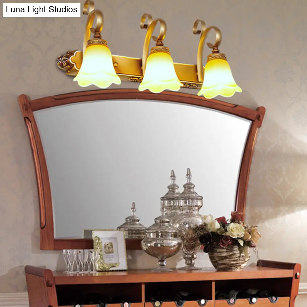 Country-Style Flower Vanity Sconce Light With Carved Glass Elegant Wall Lighting