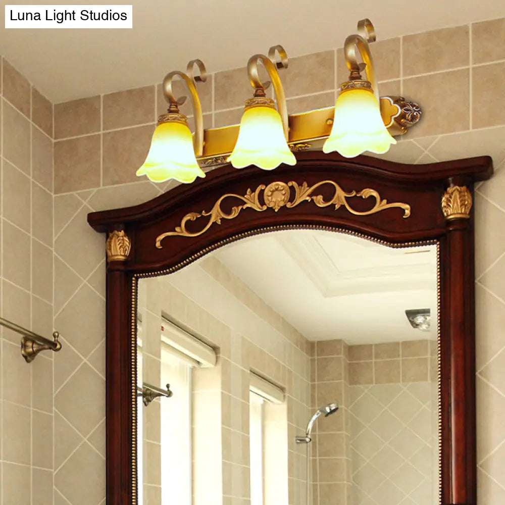 Country-Style Flower Vanity Sconce Light With Carved Glass Elegant Wall Lighting