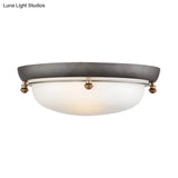 Country Style Glass Dome Flush Mount Ceiling Light With 3 Bulbs For Bedroom