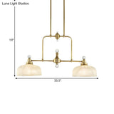 Country Style Gold Island Pendant With Clear Prismatic Glass And 2 Bulbs - Metal Hanging Light Kit