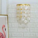 Country Style Gold Shell Wall Lamp With Circle Strands - 1 Head Bedroom Sconce Light