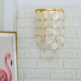 Country Style Gold Shell Wall Lamp With Circle Strands - 1 Head Bedroom Sconce Light