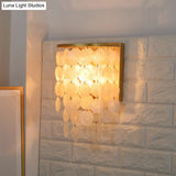 Country Style Gold Shell Wall Lamp With Circle Strands - 1 Head Bedroom Sconce Light