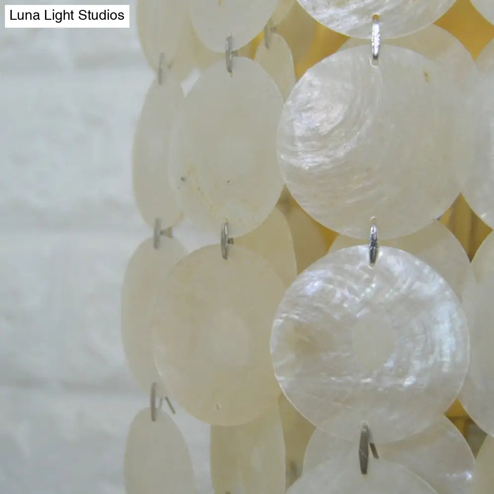 Country Style Gold Shell Wall Lamp With Circle Strands - 1 Head Bedroom Sconce Light