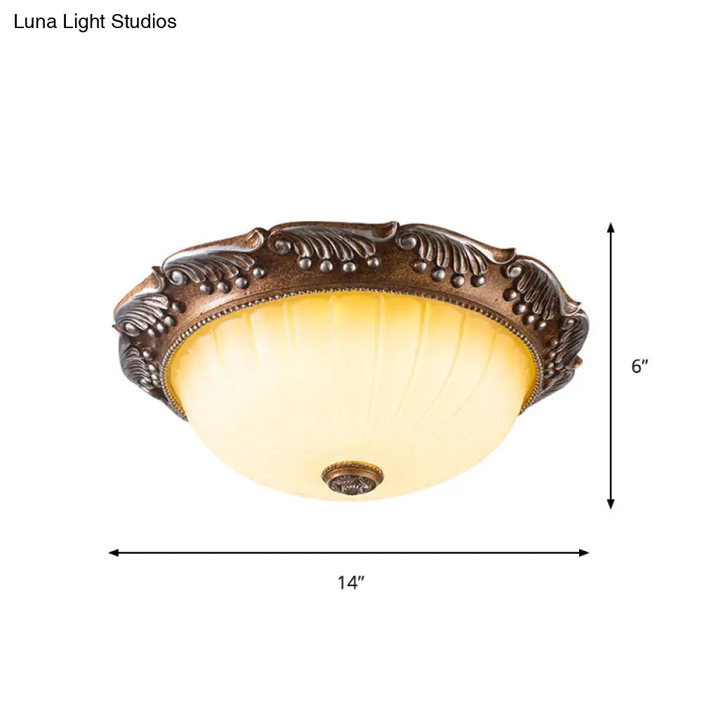 Country Style Led Ceiling Fixture - Brown Fluted Opal Glass 14’/16’ Width Flush Mount Lighting