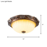 Country Style Led Ceiling Fixture - Brown Fluted Opal Glass 14’/16’ Width Flush Mount Lighting