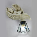 Country Style Resin Sleeping Angel Leaf Wall Sconce Light - Stained Glass Clear/Beige Clear