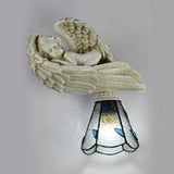Country Style Resin Sleeping Angel Leaf Wall Sconce Light - Stained Glass Clear/Beige Clear