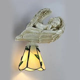 Country Style Resin Sleeping Angel Leaf Wall Sconce Light - Stained Glass Clear/Beige Beige