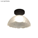 Country Style Ribbed Clear Glass Flower Flush Mount Light Fixture With Black Single Bulb Ceiling
