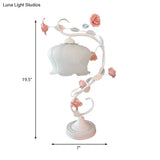 Country Style Scalloped White Glass Table Light With Led Nightstand Lamp