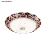 Country Style Veined Glass Flush Mount Ceiling Lamp In Dark Red Led - Sizes: 12’/16’/19.5