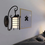 Country Style Wall Lamp With Milky Glass Shade And Metal Frame - 1 Light Black Sconce Fixture /