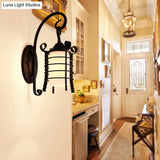 Country Style Wall Lamp With Milky Glass Shade And Metal Frame - 1 Light Black Sconce Fixture