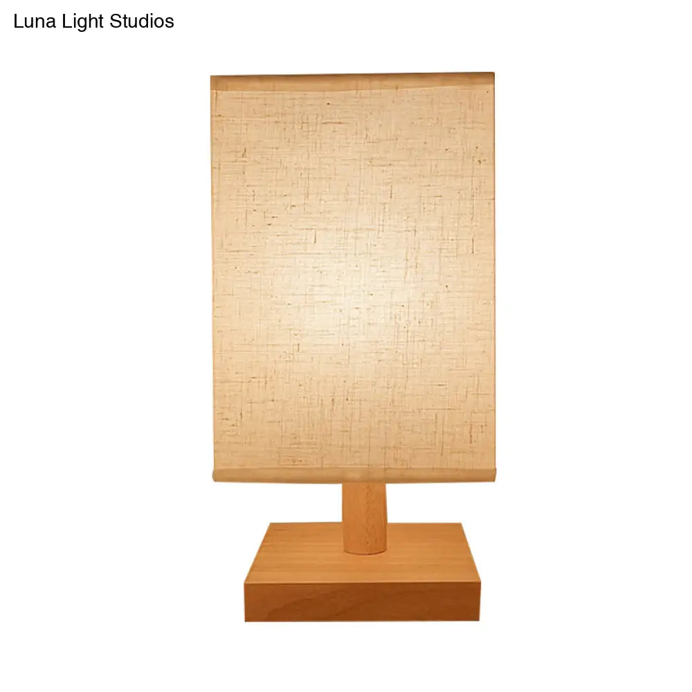 Country Style White Fabric Table Lamp With Wooden Base - Rectangular Shape Bedroom Lighting