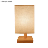 Country Style White Fabric Table Lamp With Wooden Base - Rectangular Shape Bedroom Lighting