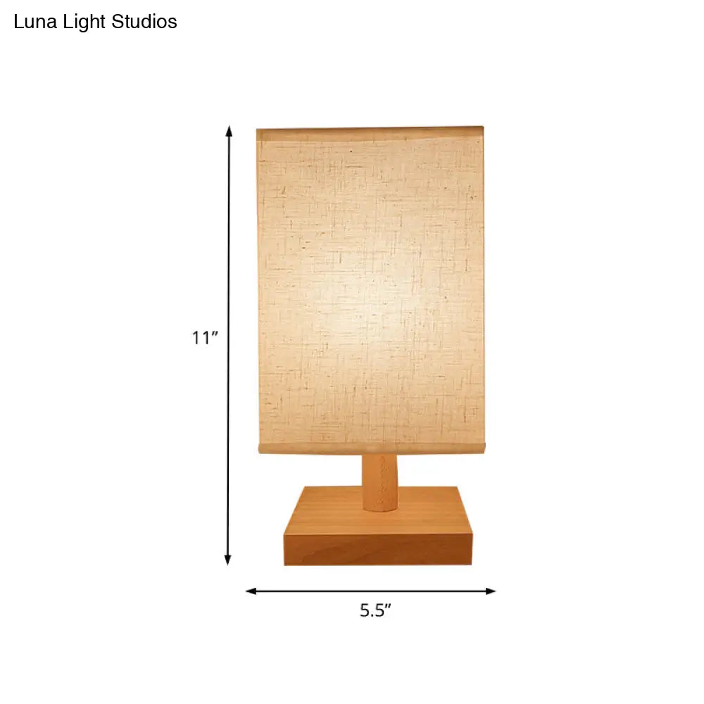 Country Style White Fabric Table Lamp With Wooden Base - Rectangular Shape Bedroom Lighting