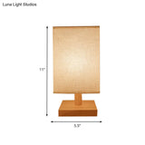 Country Style White Fabric Table Lamp With Wooden Base - Rectangular Shape Bedroom Lighting