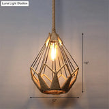 Country Style Wood Rope Pendant Light For Restaurants - Single Cage Shade Suspension