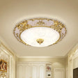 Country Textured Glass Flush Mount Light - Led Gold Bowl Living Room Lighting (12’/16’/19.5’