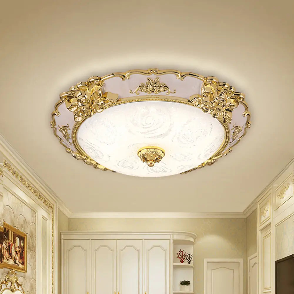 Country Textured Glass Flush Mount Light - Led Gold Bowl Living Room Lighting (12’/16’/19.5’
