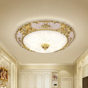 Country Textured Glass Flush Mount Light - Led Gold Bowl Living Room Lighting (12’/16’/19.5’