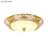 Country Textured Glass Flush Mount Light - Led Gold Bowl Living Room Lighting (12’/16’/19.5’ W)