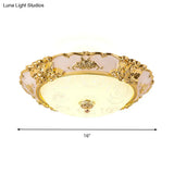 Country Textured Glass Flush Mount Light - Led Gold Bowl Living Room Lighting (12’/16’/19.5’ W)