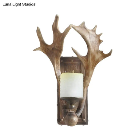 Country White/Wood Elk Dining Room Sconce Light Fixture With Frosted Glass Shade