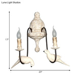 Countryside 1/2-Light Brown Wall Lamp With Bird Deco - Candelabra Indoor Mount Lighting Fixture
