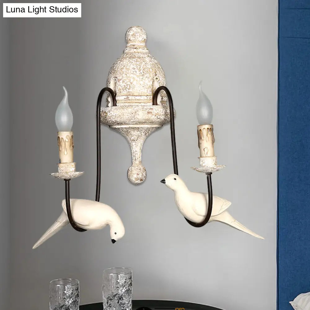 Countryside 1/2-Light Brown Wall Lamp With Bird Deco - Candelabra Indoor Mount Lighting Fixture