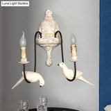 Countryside 1/2-Light Brown Wall Lamp With Bird Deco - Candelabra Indoor Mount Lighting Fixture