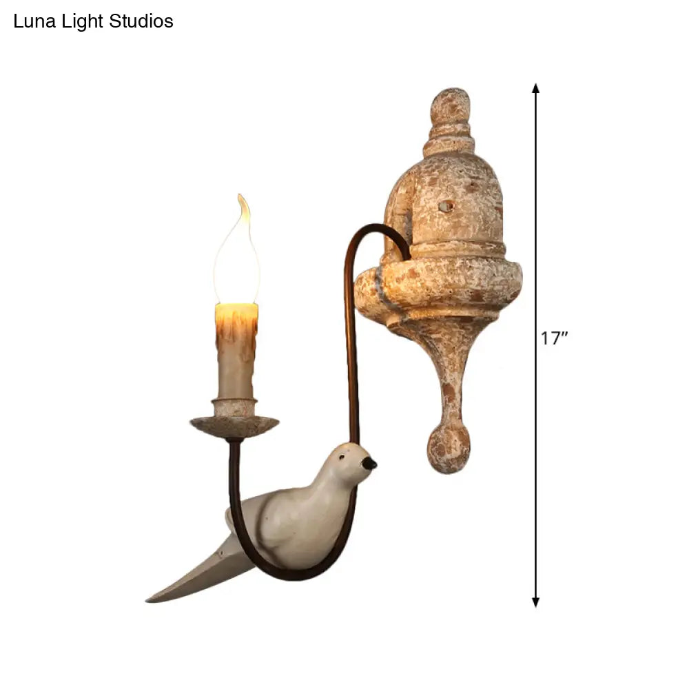 Countryside 1/2-Light Brown Wall Lamp With Bird Deco - Candelabra Indoor Mount Lighting Fixture