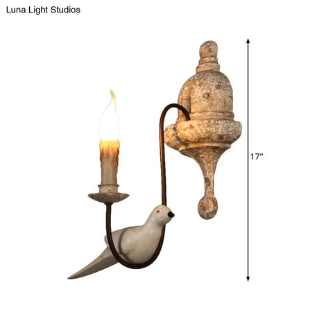 Countryside 1/2-Light Brown Wall Lamp With Bird Deco - Candelabra Indoor Mount Lighting Fixture