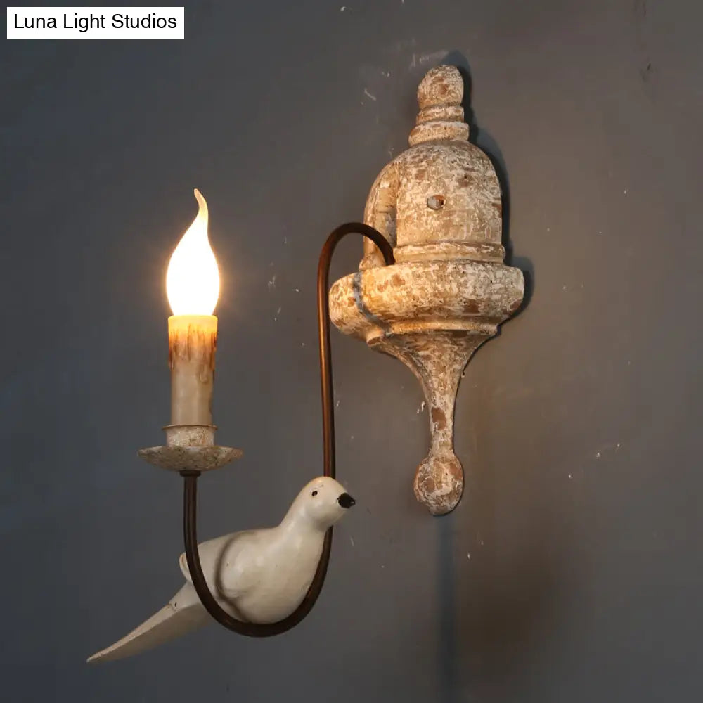 Countryside 1/2-Light Brown Wall Lamp With Bird Deco - Candelabra Indoor Mount Lighting Fixture