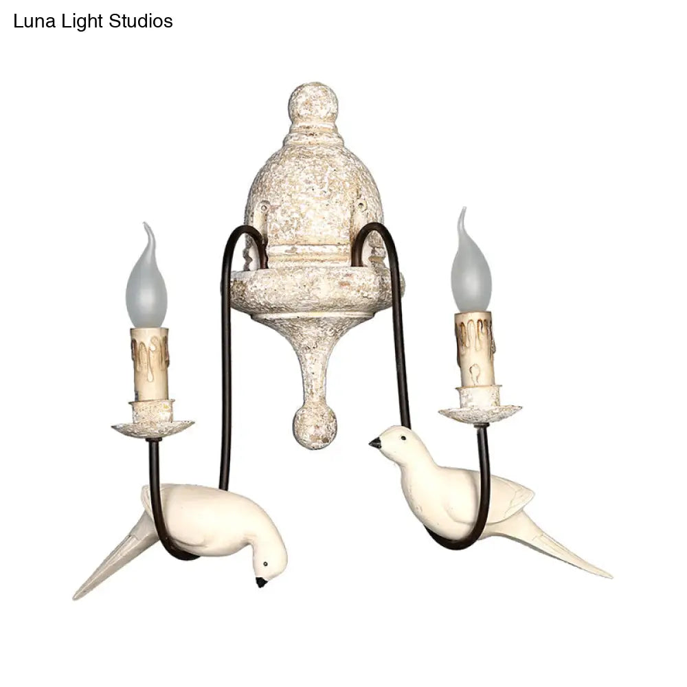 Countryside 1/2-Light Brown Wall Lamp With Bird Deco - Candelabra Indoor Mount Lighting Fixture