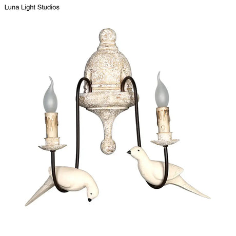 Countryside 1/2-Light Brown Wall Lamp With Bird Deco - Candelabra Indoor Mount Lighting Fixture