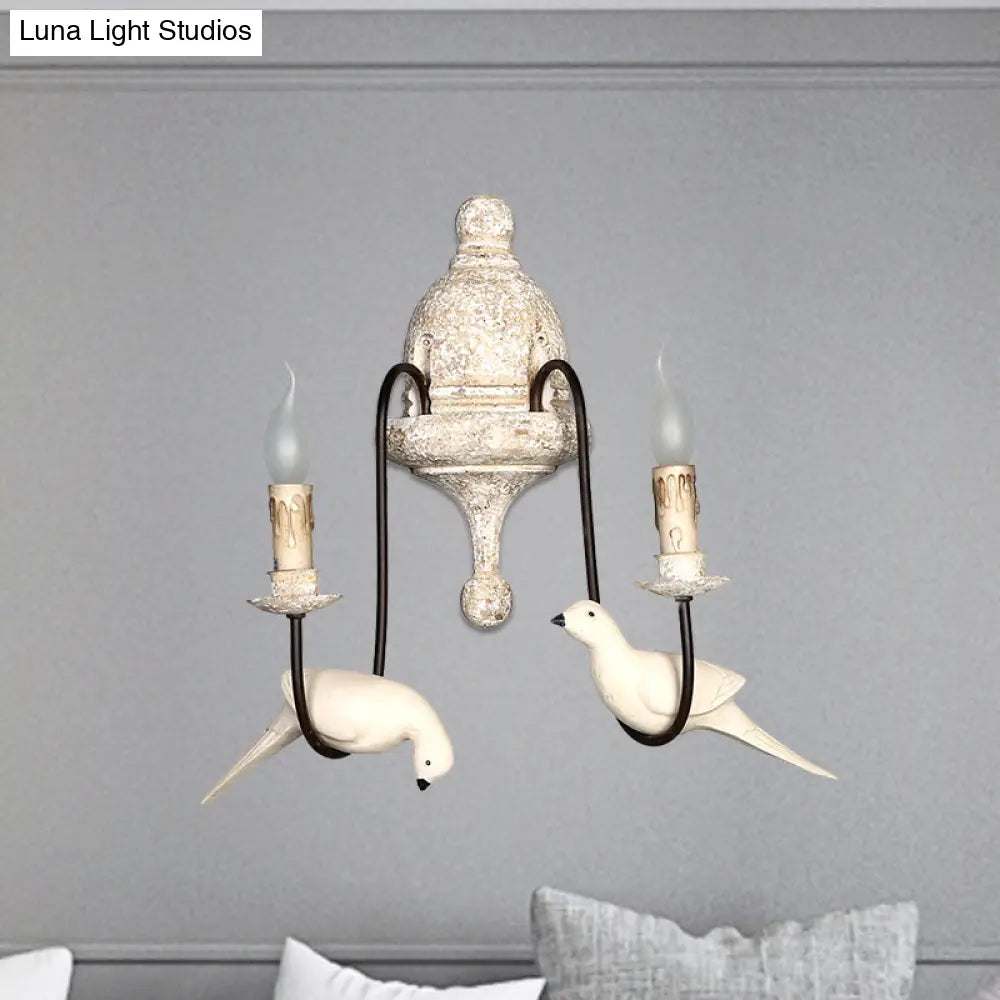 Countryside 1/2-Light Brown Wall Lamp With Bird Deco - Candelabra Indoor Mount Lighting Fixture