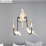 Countryside 1/2-Light Brown Wall Lamp With Bird Deco - Candelabra Indoor Mount Lighting Fixture