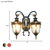 Countryside Black/Gold-Copper Urn Wall Sconce Light With Clear Glass - 2 Bulbs