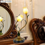 Countryside Blossom Table Lamp: White/Yellow Glass Night Light With Brass Accents For Living Room -