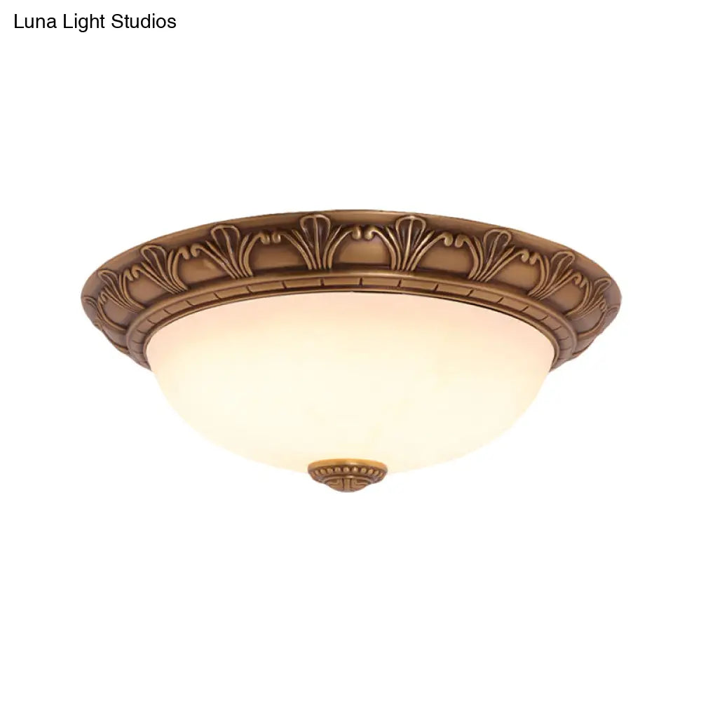 Countryside Brass Ceiling Fixture With Glass Dome And Flush Mount - Corridor Lighting 4/3/2 Bulbs