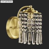 Countryside Brass Crystal Drip Sconce Wall Light With Cylinder Shade
