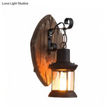 Countryside Brown Lantern Wall Light Kit With Clear Glass Shade And Wood Backplate 1-Light