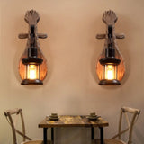 Countryside Brown Lantern Wall Light Kit With Clear Glass Shade And Wood Backplate 1-Light / F
