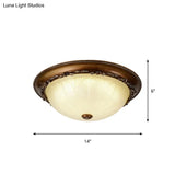 Countryside Brown Led Flush Mount Ceiling Fixture 14’/16’ Width Ribbed Frosted Glass