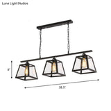 Countryside Clear Glass Island Pendant Light With Black Frame - 3 Bulbs