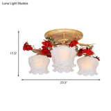 Countryside Coffee Floral Dining Room Semi Flush Light Fixture - 4/6 - Light Frosted Glass Mount