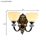 Countryside Corridor Wall Lamp With Bowl Frosted Glass Shade - Black