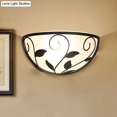 Countryside Cream Glass Wall Lamp With Cane Decoration - Black Flush Mount